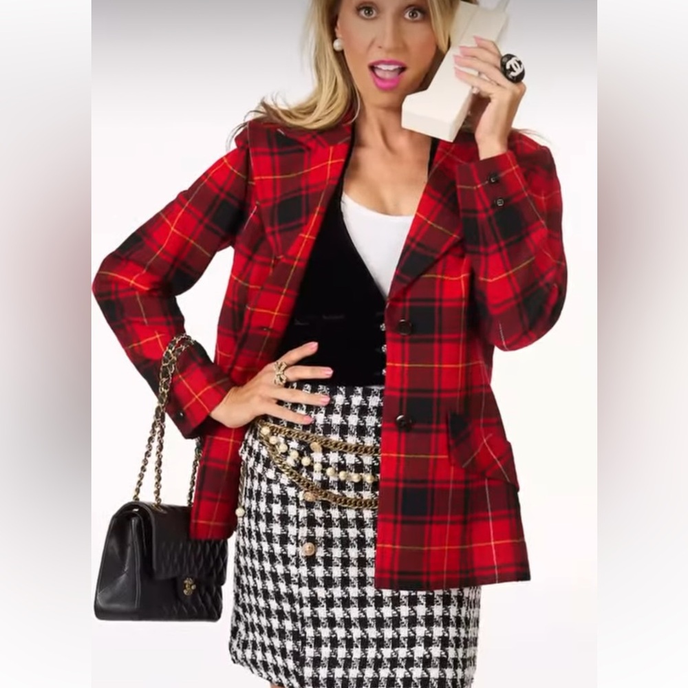 Houndstooth tweed mini skirt 90s style black and white mini skirt